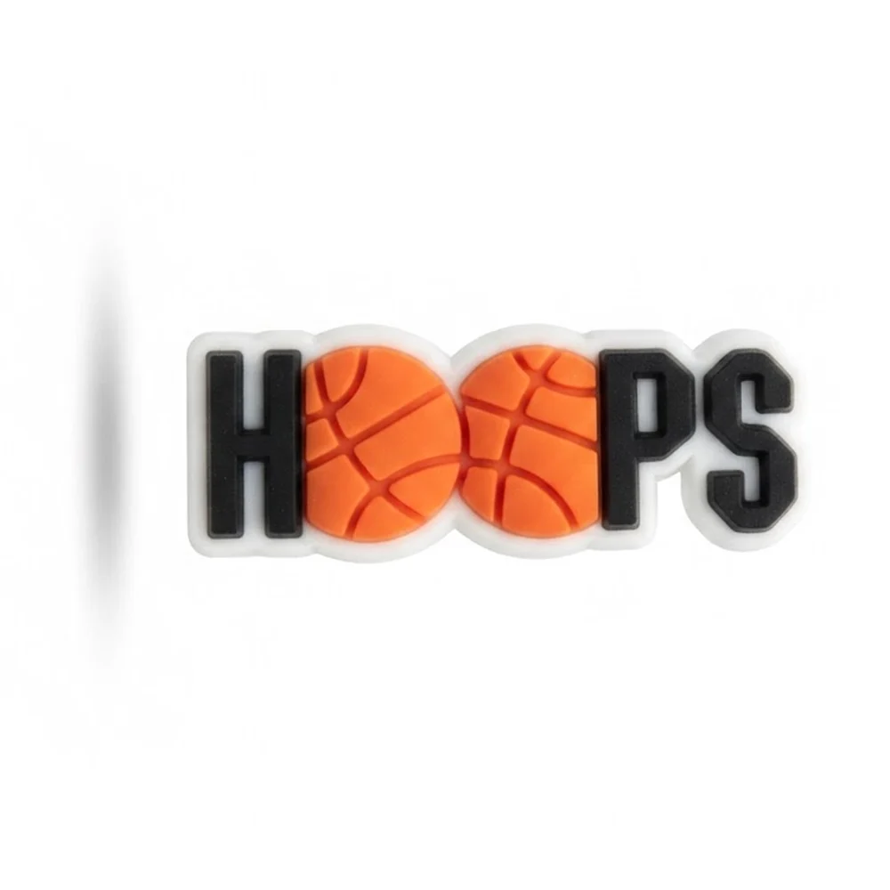 Jibbitz HOOPS lettres noires avec deux ballons de basket orange et contour blanc