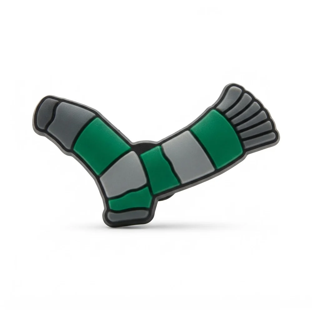 Jibbitz écharpe Serpentard rayée vert et gris, charm Crocs Harry Potter