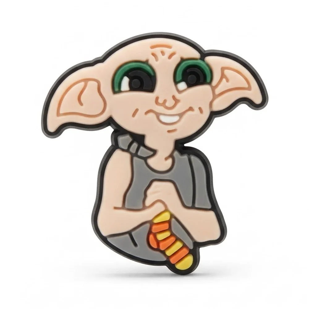 Jibbitz Dobby souriant avec sa chaussette rayée orange, charm Crocs Harry Potter
