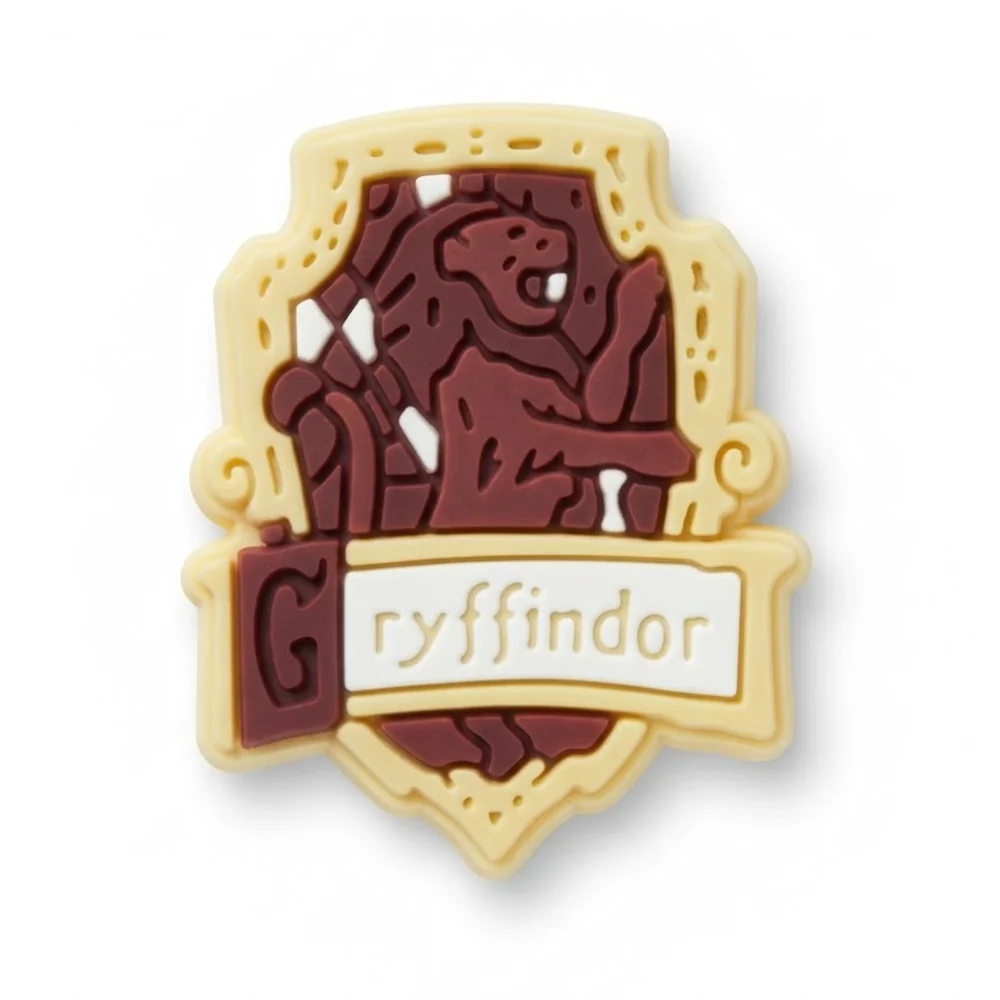 Jibbitz blason Gryffondor rouge et or avec lion, charm Crocs Harry Potter