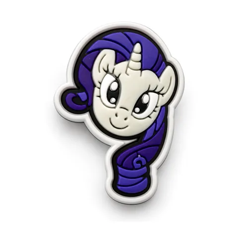 Jibbitz Rarity, tête de licorne blanche souriante à la crinière violette bouclée